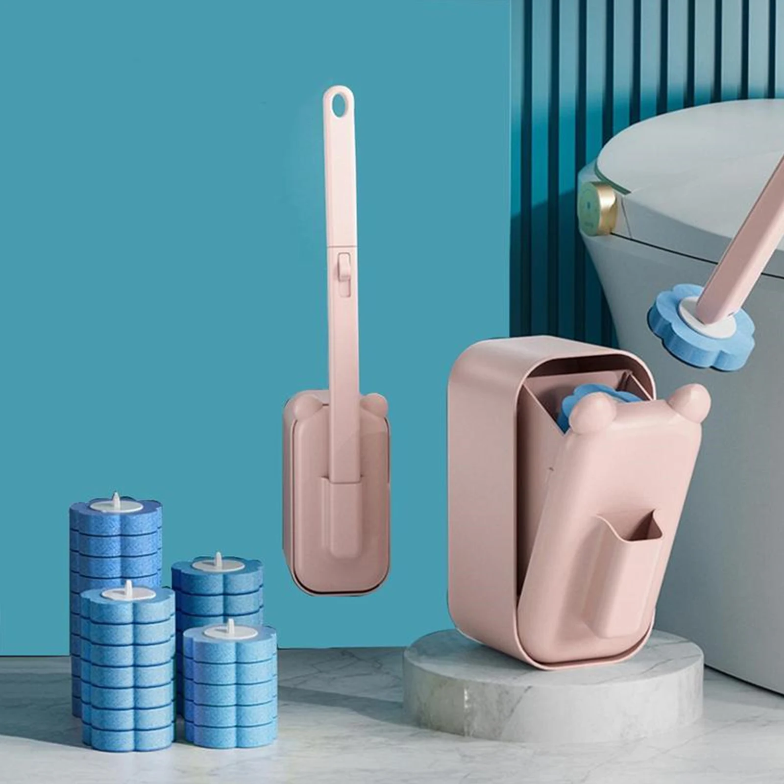 

Cleaning Brush Set with 36 Refill Heads and Holder Bathroom Cleaner with Long Handle for Floor Drain Bathtub Mirror Sink Glass