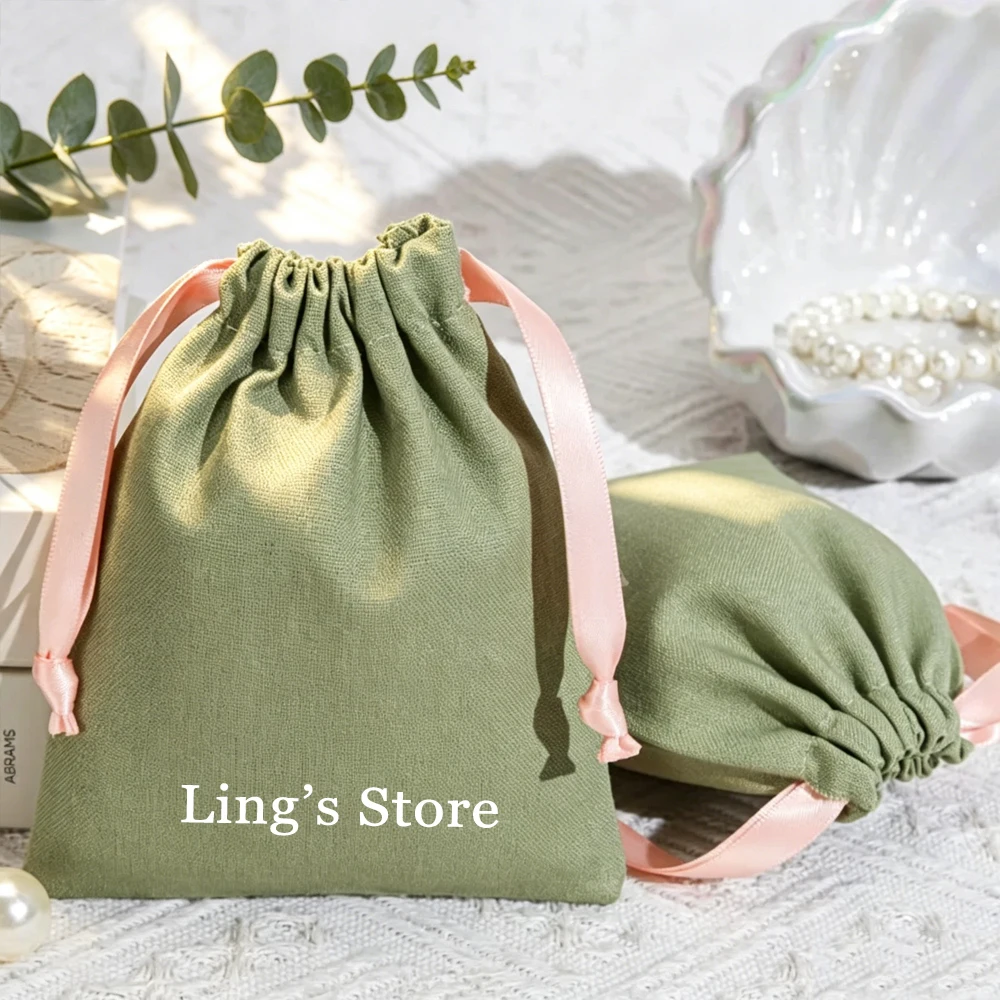 50 Stück Baumwoll-Zugbeutel mit individuellem Logo für Kosmetik, Wimpern, Parfüm, Schlüsselanhänger, Boutique-Hochzeitsgeschenke, Süßigkeiten, Schmuckverpackung – Detail 3