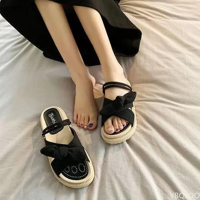 Sandias Internet Hot with Skirt Summer Fairy Style 2021 New Style Fashion Student Platform Roman Lady Sandal Flat Shoes