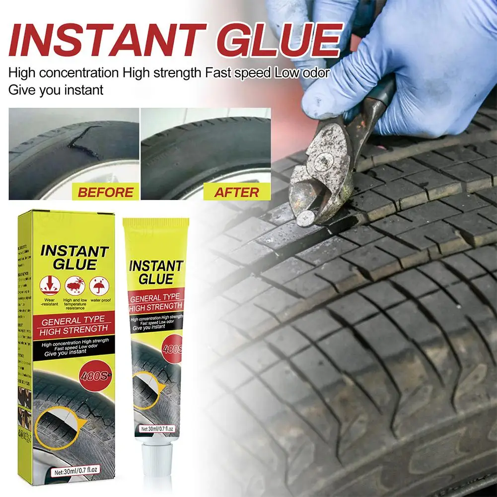 480S Instant Tire Repair Glue 30ml Waterproof High Strength Rubber Seal Adhesive for Car Tire Cracks Auto Repair Accessory