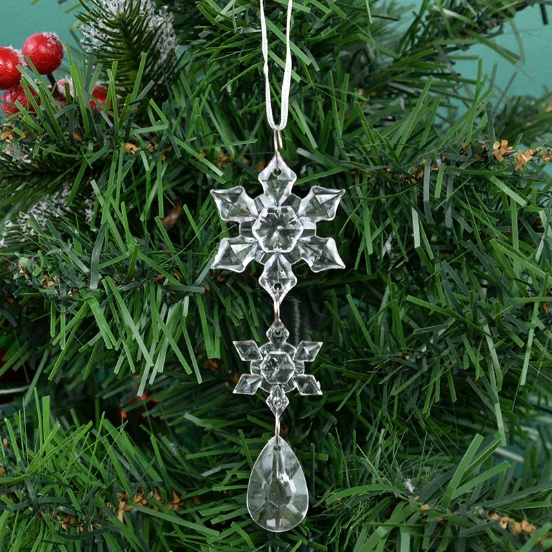 

10Pcs Acrylic Snowflake Simulation Ice Pendants Xmas Tree Hanging Ornament 2025 Christmas Decorations For Home New Year Gift