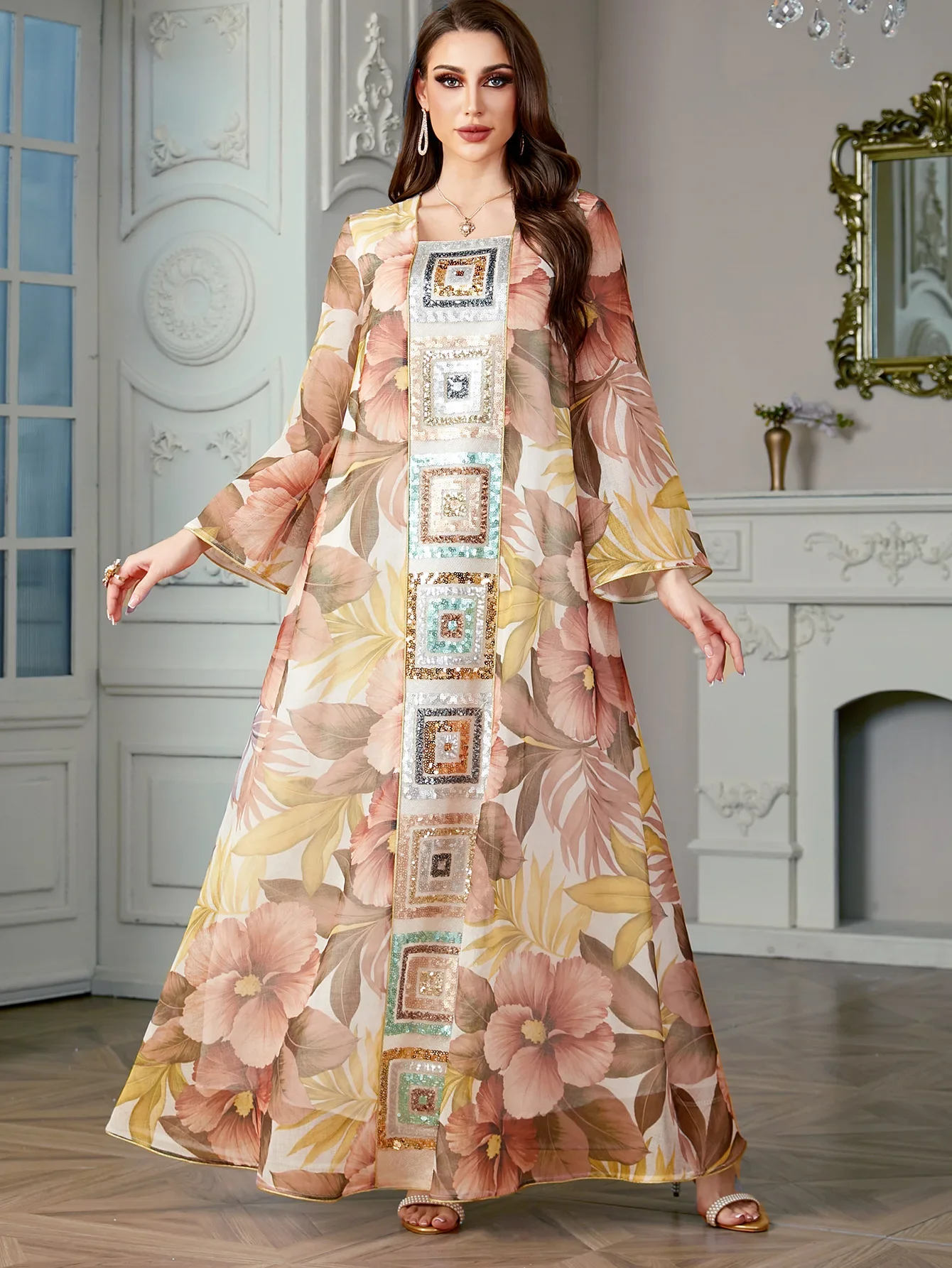 Eid vestido de mujer bordado de lentejuelas Abaya musulmana fiesta Jalabiya Ramadán Vestidos largos Abayas Vestidos Largos Kaftan árabe vestido largo
