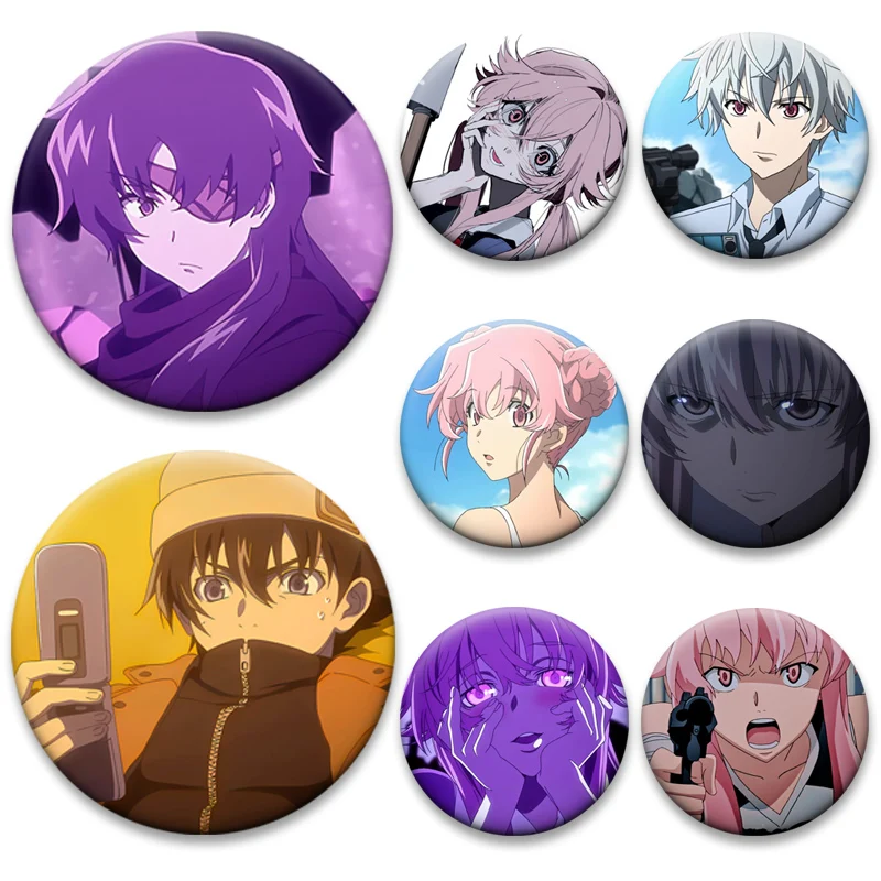 Anime Future Diary Brooches on Backpack Accessories Round Cartoon Badge Gasai Yuno Amano Yukiteru Enamel Pins Jewelry Gifts