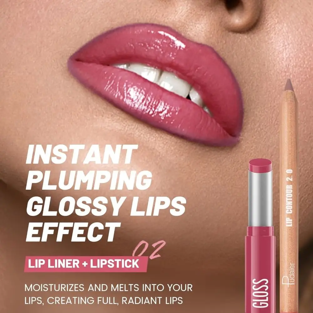 Matte Lip Pencil ลิปสติกและ Lip Liner Combo Hydrating Lipstick Smooth Lip Liner และลิปกลอสชุด Sharpener Non-Stick
