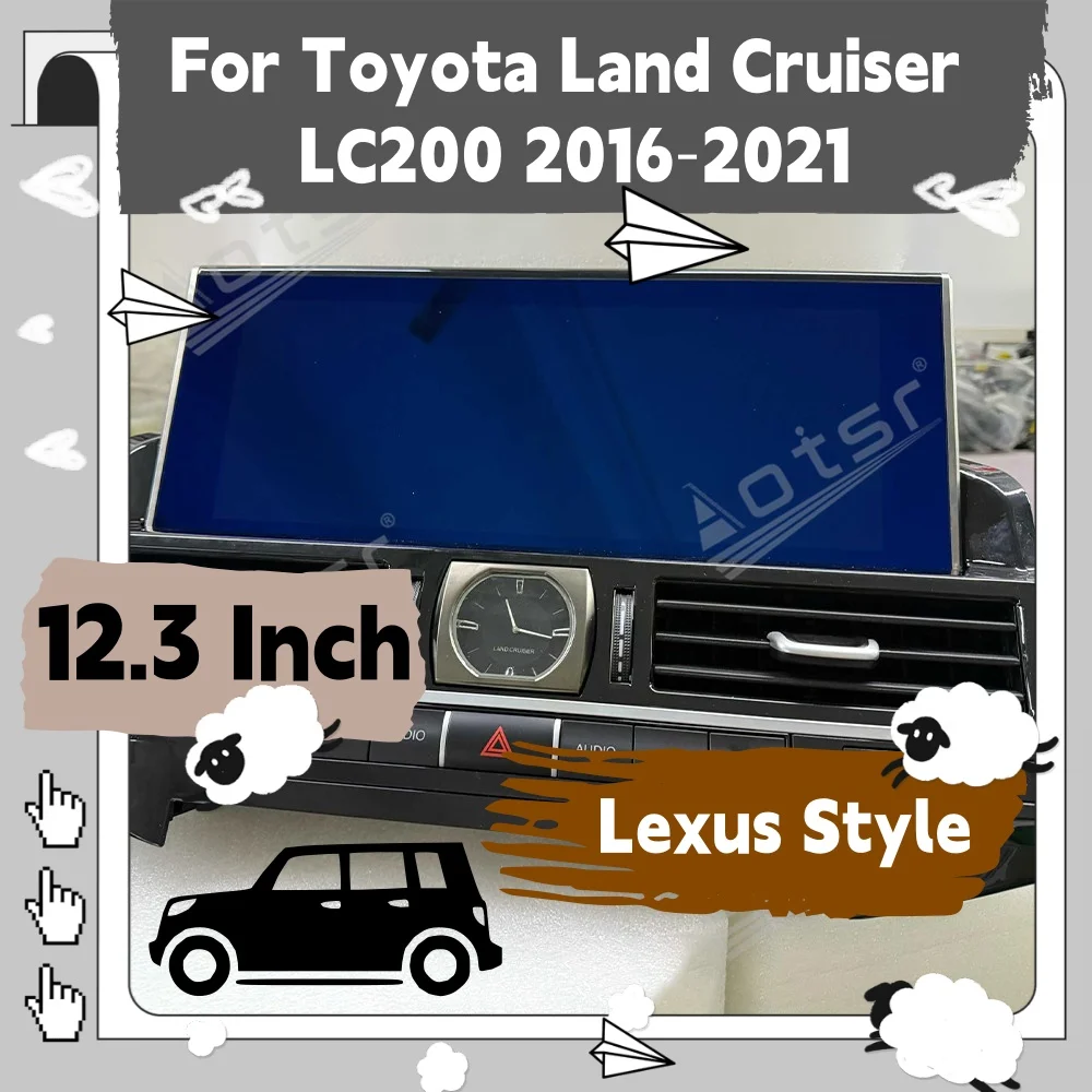 12.3 Inch Android Car Radio For Toyota Land Cruiser LC200 2016‑2021 Lexus Style Wireless CarPlay Android Multimedia HD Head Unit