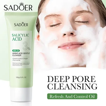 SADOER acide salicylique nettoyant pour le visage mousse de lavage du visage nettoyant hydratant nettoyage du visage produits de soins de la peau hydratants