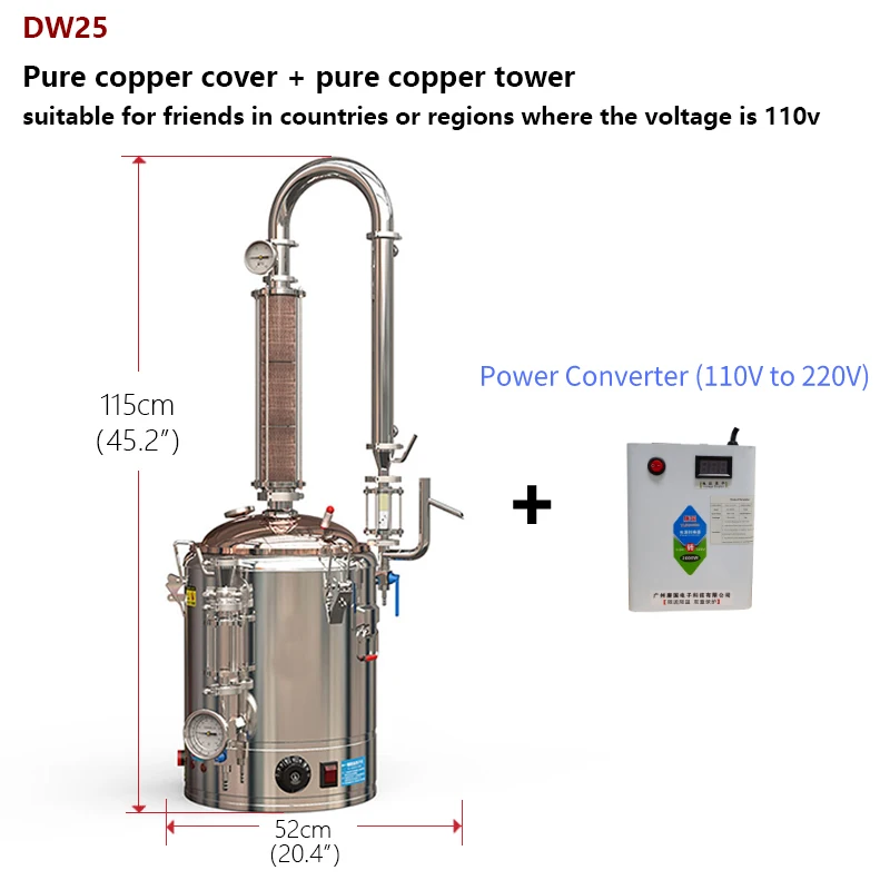 High Quality Alcohol Distillation Small  25L  Copper Distillation Equipment Moonshine Distiller Distillery