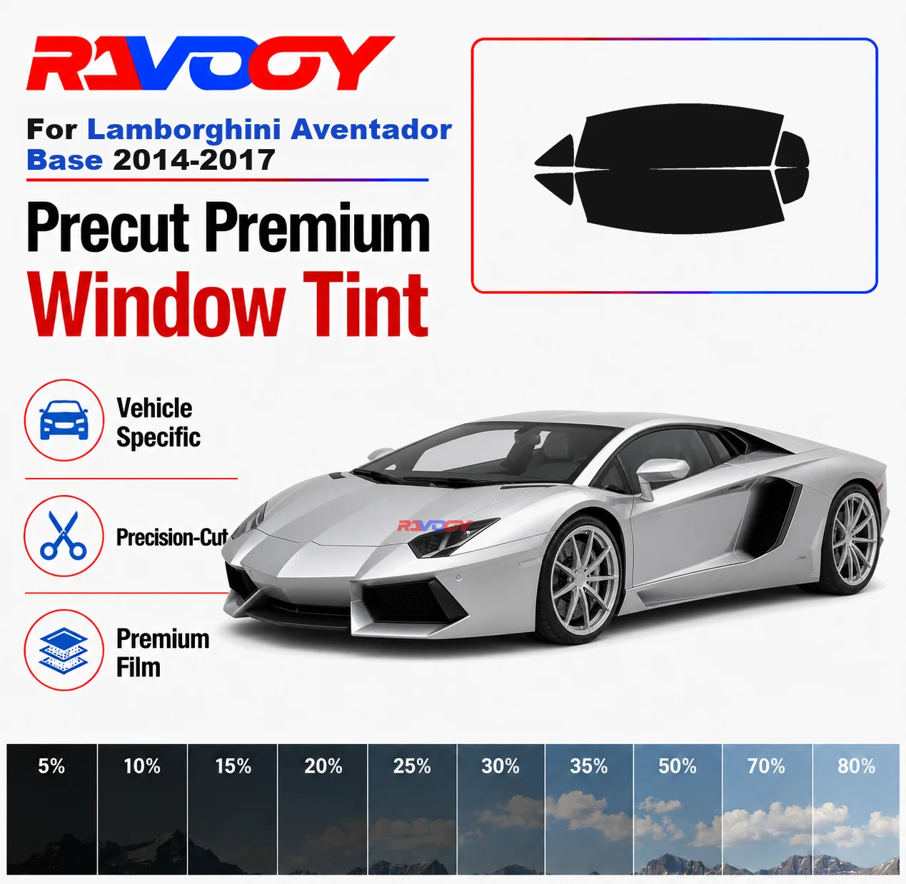 

Premium Precut Window Tint Kit Front Rear Windows Rear Windshield For Lamborghini Aventador Base 2014-2017 Nano Ceramic Film