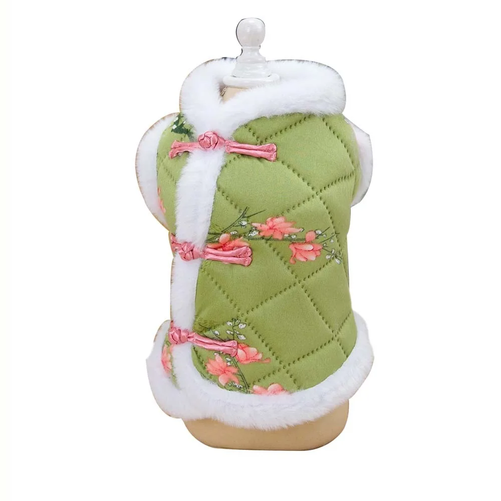 

Polyester Pet Winter Warm Coat Thickening Warm Pet Dog Tang Suit Chinese Style with Flower Small Dogs Winter Jacket Dog Supplies