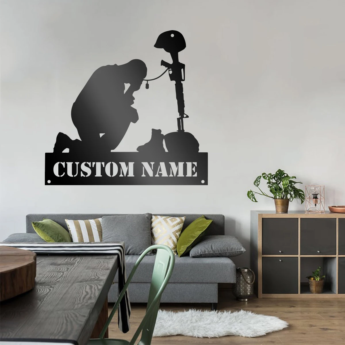 

Soldier Personalization custom name Metal Wall Art Sign Farmhouse Hanging Decor Black Cutout Plaque Home Office Living