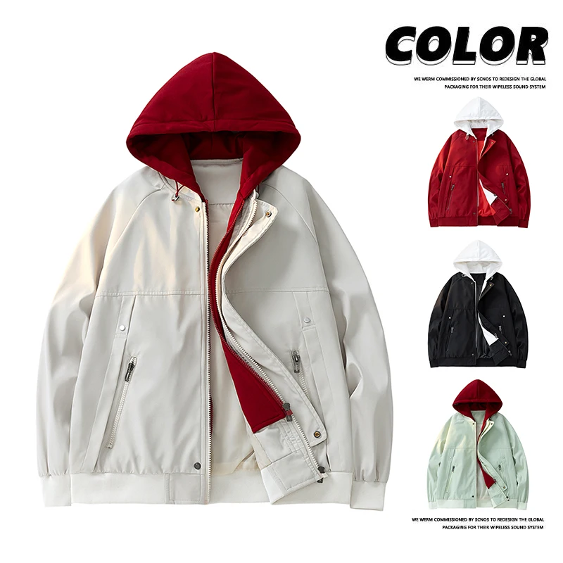 New Spring Autumn Fashion Brand Fake Two Piece Waterproof Anti Fouling Simple Jackets Men Women's Same Loose All-Match Jackets