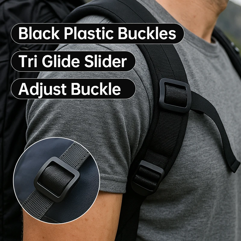 

10-50Pc Black Plastic Buckles 15/20/25/32/38/50mm Adjustable Clasp for Dog Collar O Ring Connector Hook Backpack Carabiner Clips