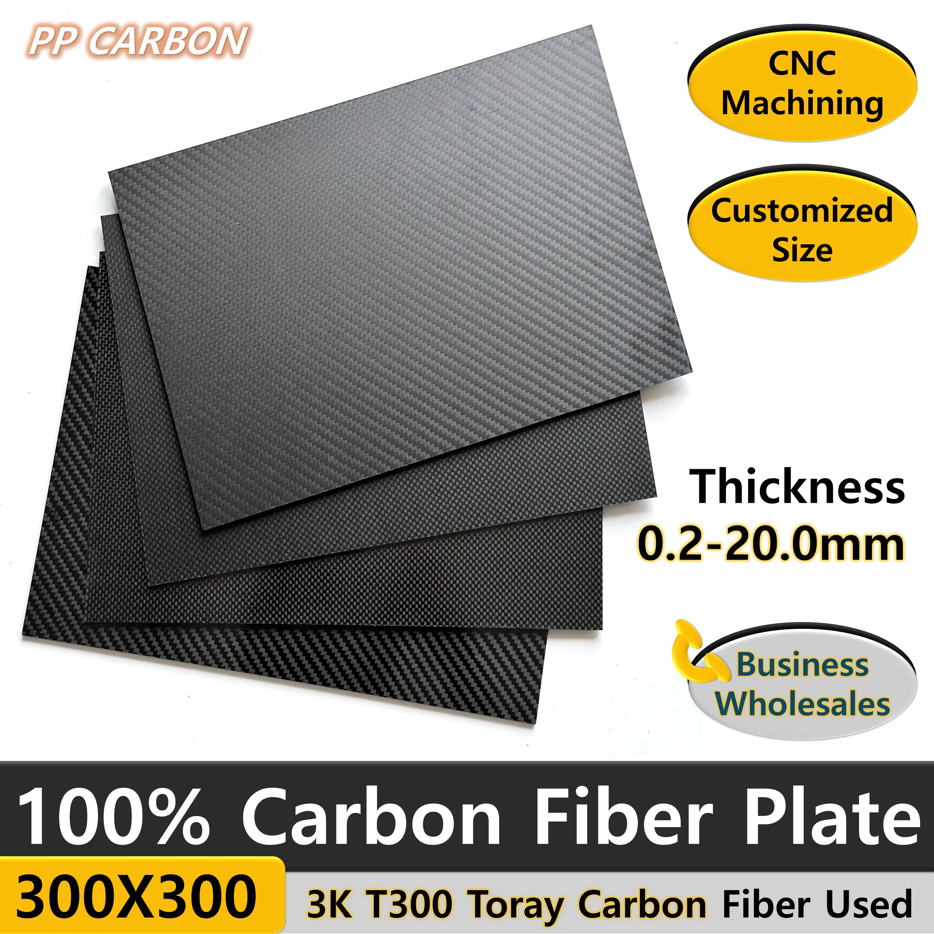 

300x300mm Full 3K Carbon Fiber Plate Sheet High Strength Carbon Board Panel Thickness 0.5mm 1.0mm 1.5mm 2mm 2.5mm 3mm 4mm 5mm