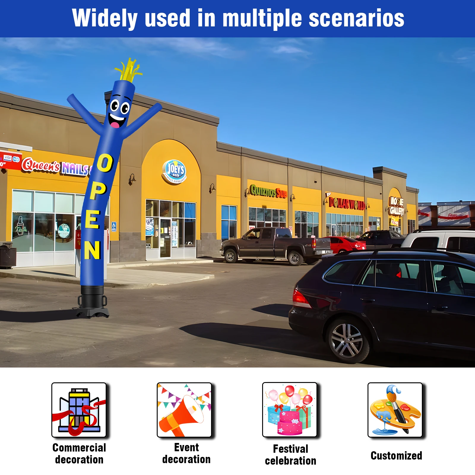 6/10/15/20FT Tall Inflatable Blue Open Dancing Guy for Outdoor Decoration Advertising(Blower Not Included)