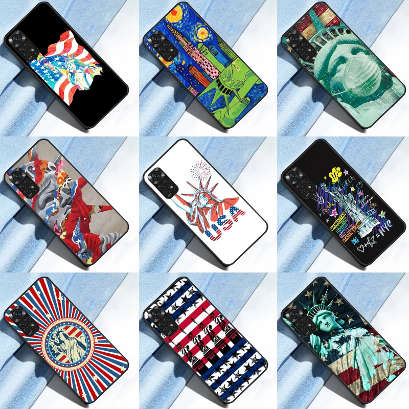 America USA Flag Statue of Liberty Case For Xiaomi Redmi Note 12 Pro 8 9 10 11 Pro Note 12S 11S 10S 9S Redmi 12C 9C 10C Cover