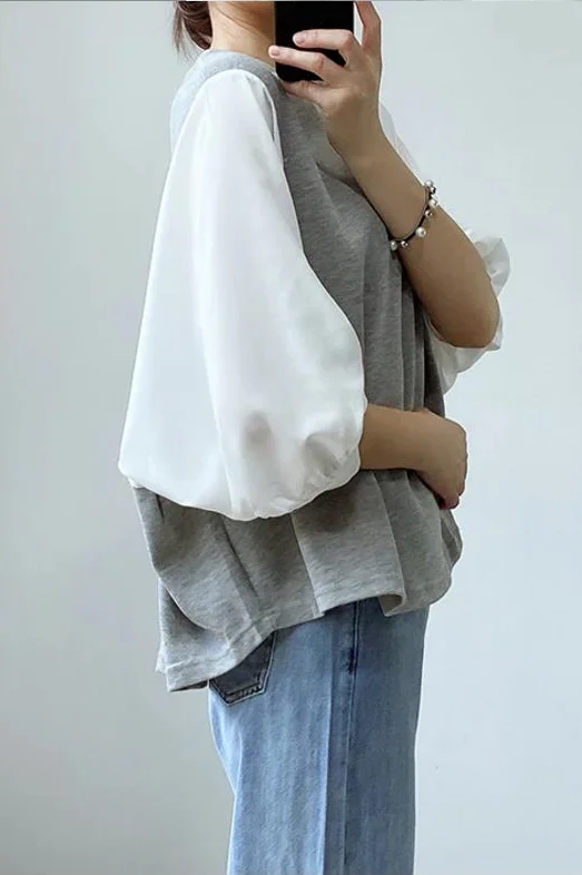 เสื้อยืดทรงหลวม ดีไซน์ปะติดปะต่อ สไตล์ญี่ปุ่น น่ารัก หวานๆ สำหรับฤดูร้อน รุ่นใหม่ แขนสั้น คอกลม เสื้อแฟชั่นลำลองสำหรับผู้หญิง