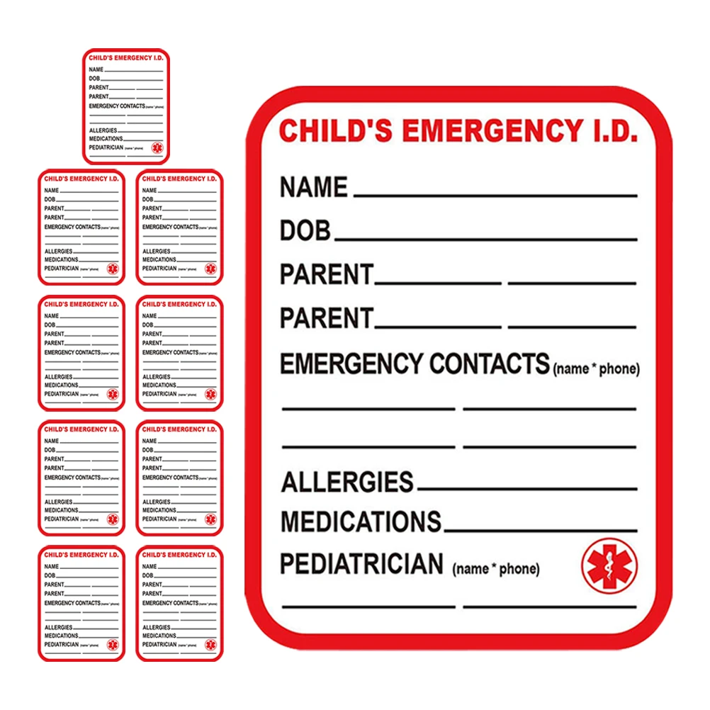 

10pcs Medical Information Sticker Bright Red High Visibility For Car Seat Stroller Backpack Diaper Bag School Trip Emergency