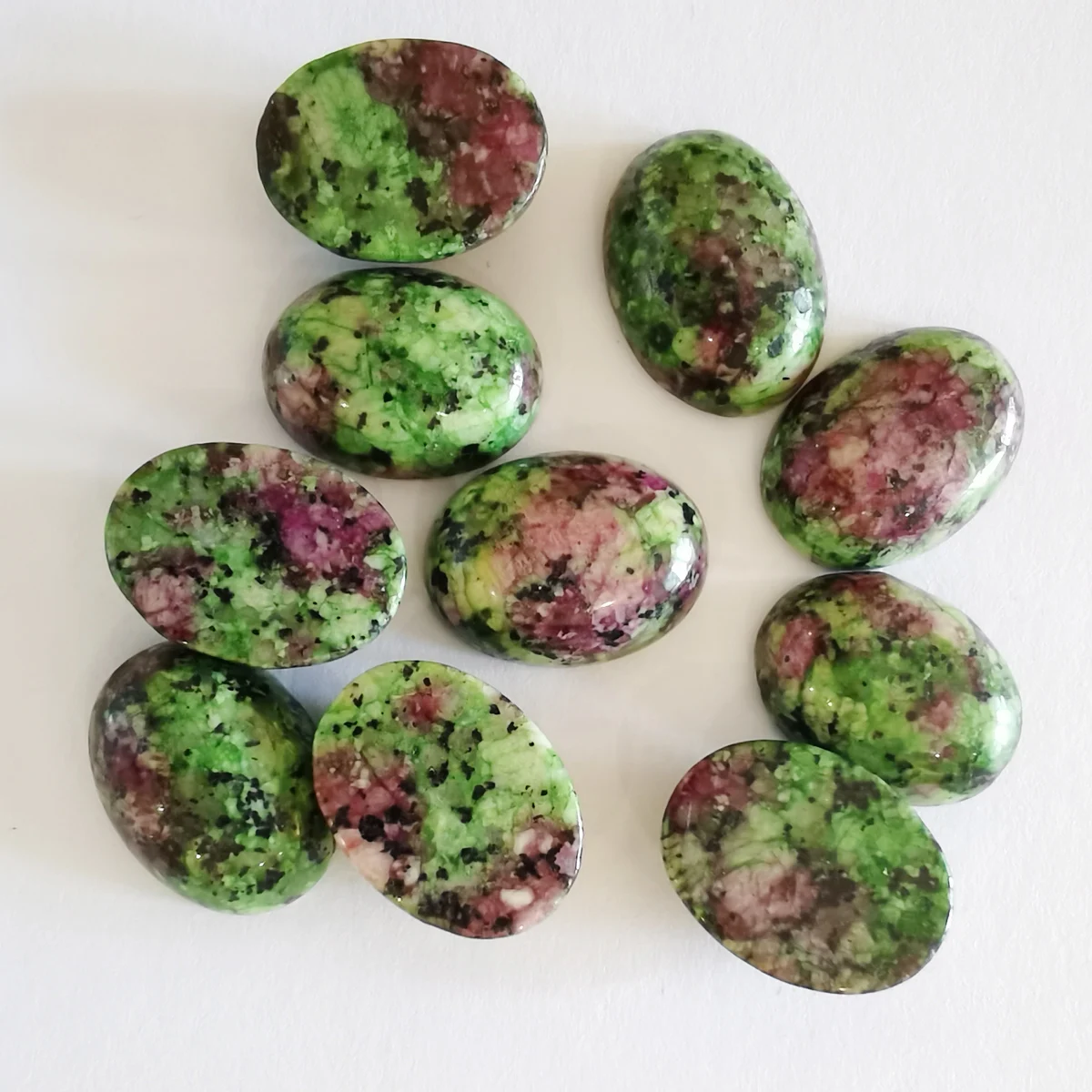 16x12MM Red Green Zoisite Stone Beads GEM Oval CAB Cabochon Jewelry Making 10PCS H397