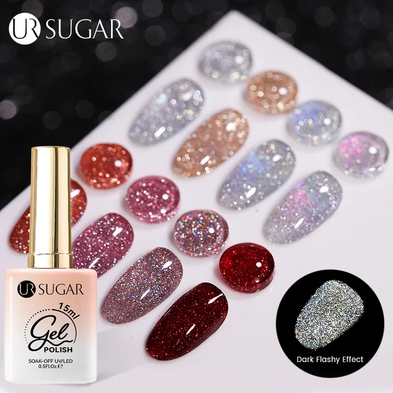 

Sliver Reflective Nail Gel Polish Shining Glitter Semi Permanent Soak Off UV Gel Sparkle Effect Nail Art 15ml