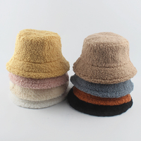 Lamb Wool Bucket Hat Winter Warm Hats For Women Lady Thicken Flat Top Cap Unisex Men Panama Outdoor Fisherman Hat Caps