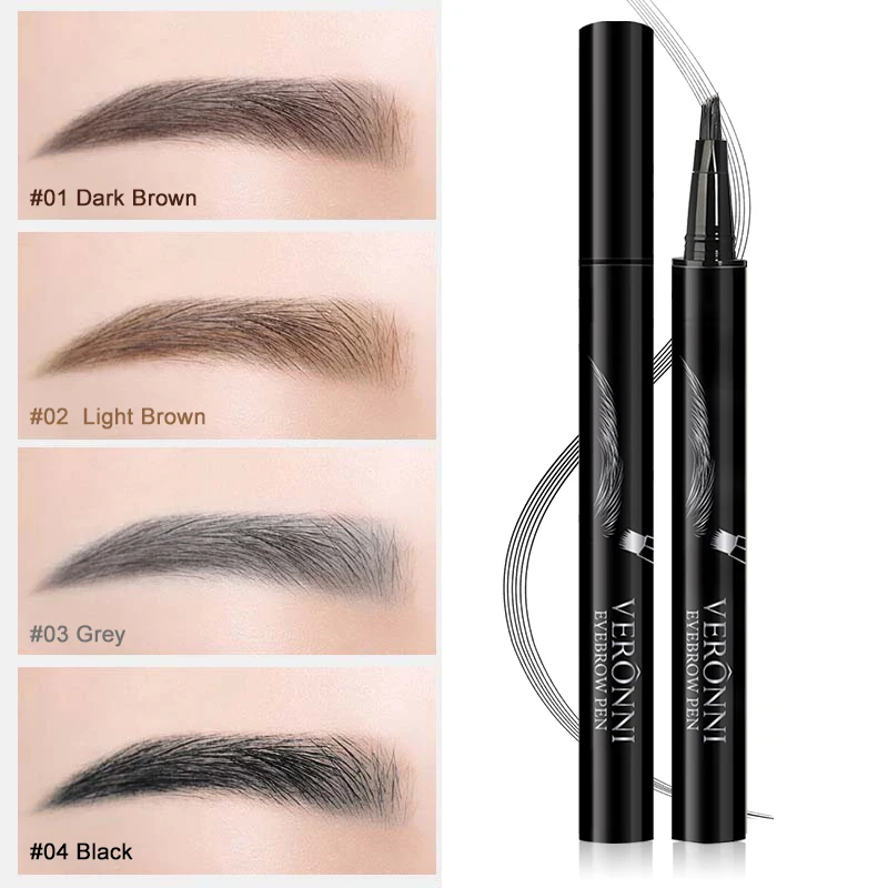 4色1本入り アイブロウペン 長持ち 防水 チップ付き 眉毛ペン 眉毛タトゥーペン 防水リキッド ブラック アイブロウメイクアップペンシル