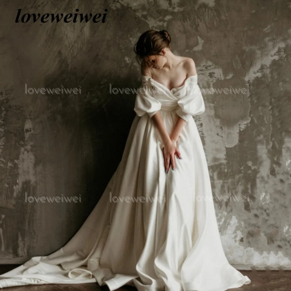 Customized Wedding Dresses for Women Lace Up Off Shoulder Bridal Gowns Elegant A Line V Neck Bride Dress vestido de novia