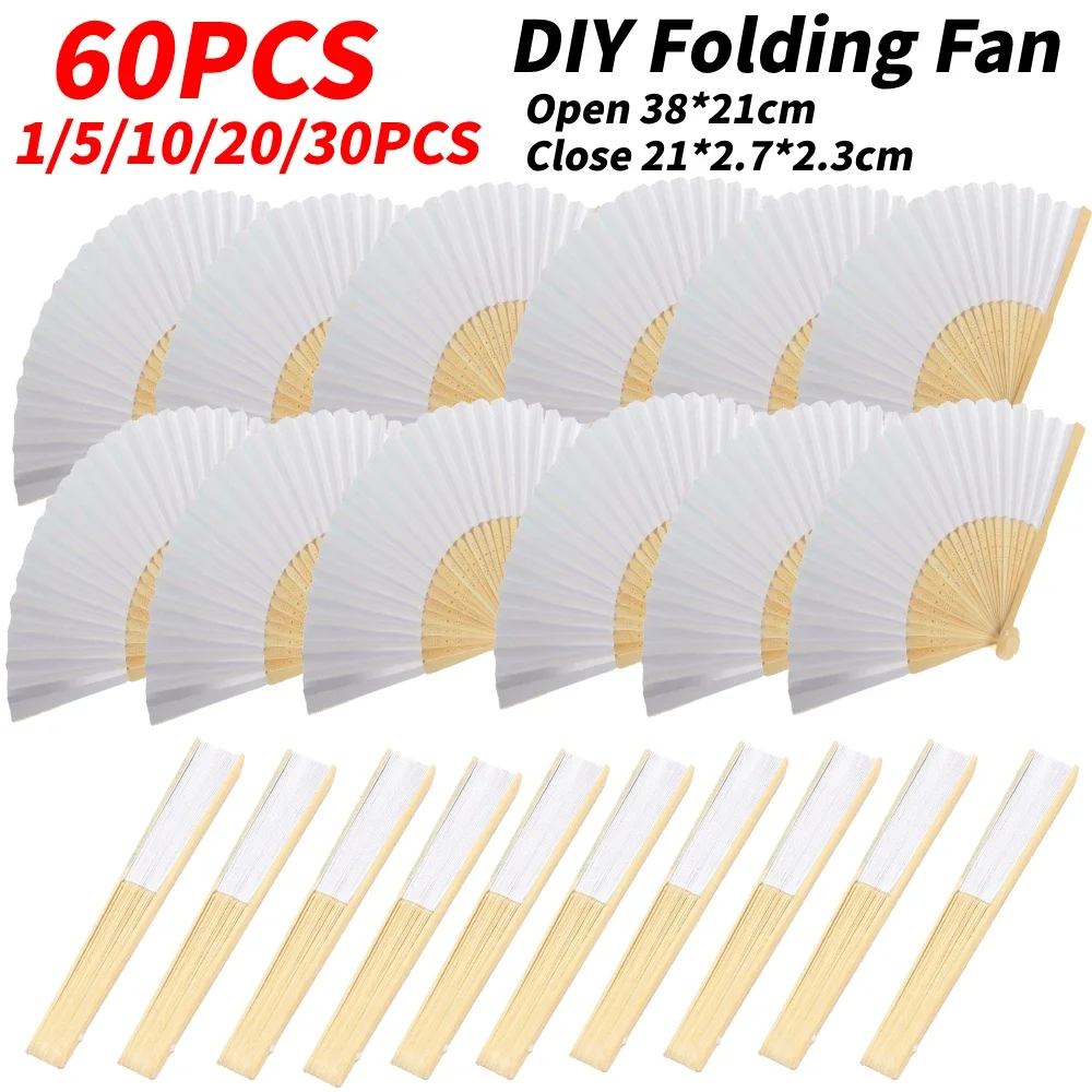 20PCS Wedding Hand Fans White Paper Bamboo Folding Fans Custom Hand-painted DIY Hand Fan Decoration Kids Painting Gifts