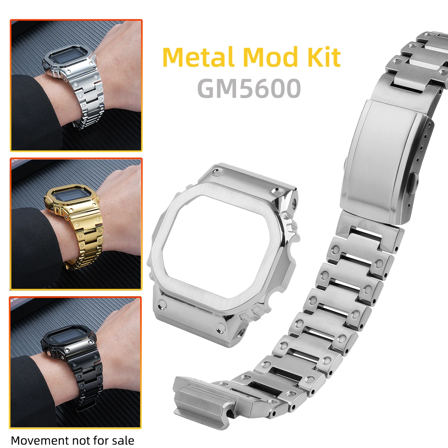 Stainless Steel Case & Bracelet Mod Kit For Casio G‑SHOCK 3229 GM‑5600 Upgrade Bezel Strap Watch Accessories Black/Gold/Silver