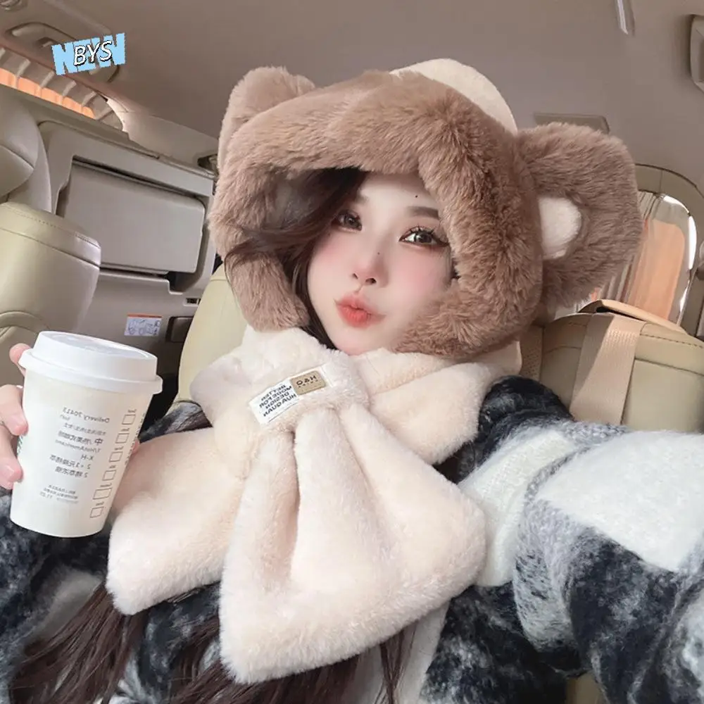 

Lei Feng Hat Winter Earmuffs Neck Warmer Cute Fluffy Hats Glove Sets Comfortable Thickened Plush Bear Hat Cycling Ski