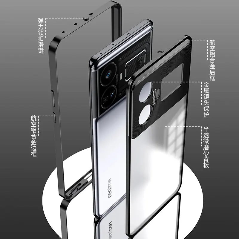 Funda magnética de Metal Realme GT5 5G RMX3820 RMX3823, carcasa dura con parte trasera transparente mate, a prueba de golpes, para Realme GT5