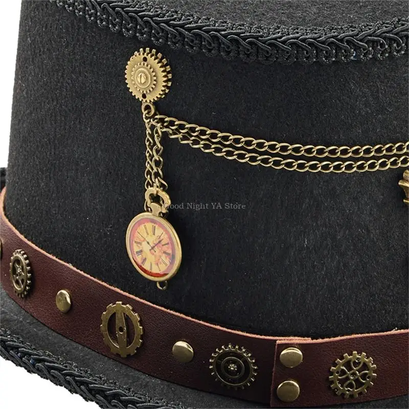  Fashionable Gothic Goggles Cap With Metal Wing Gear Unisex Tall Hat for Women Men Halloween Party Photography
