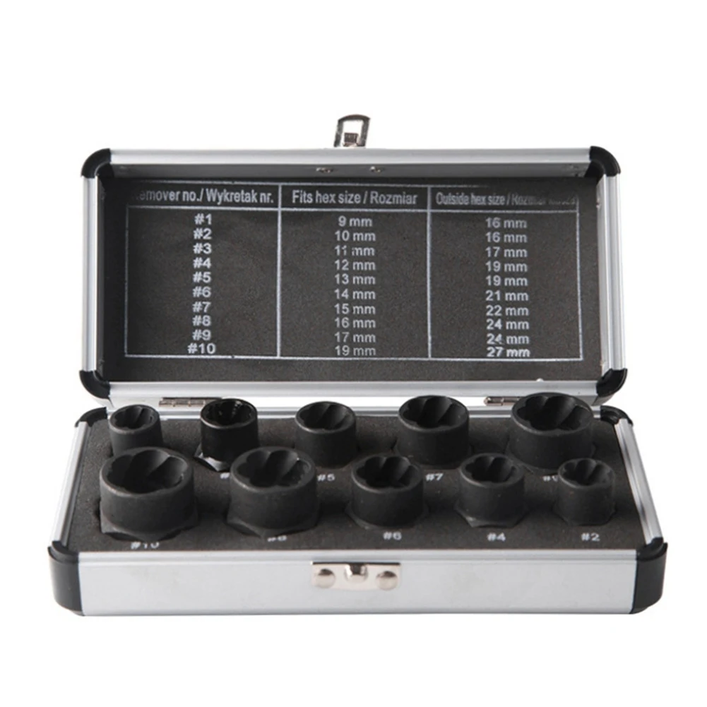 A56XQ 10Pcs Beschädigte Mutter Bolzen Entferner 9-19mm Extractor Removal Tools Set Threading Werkzeug Auto Garage mechaniker Extractor-Tool