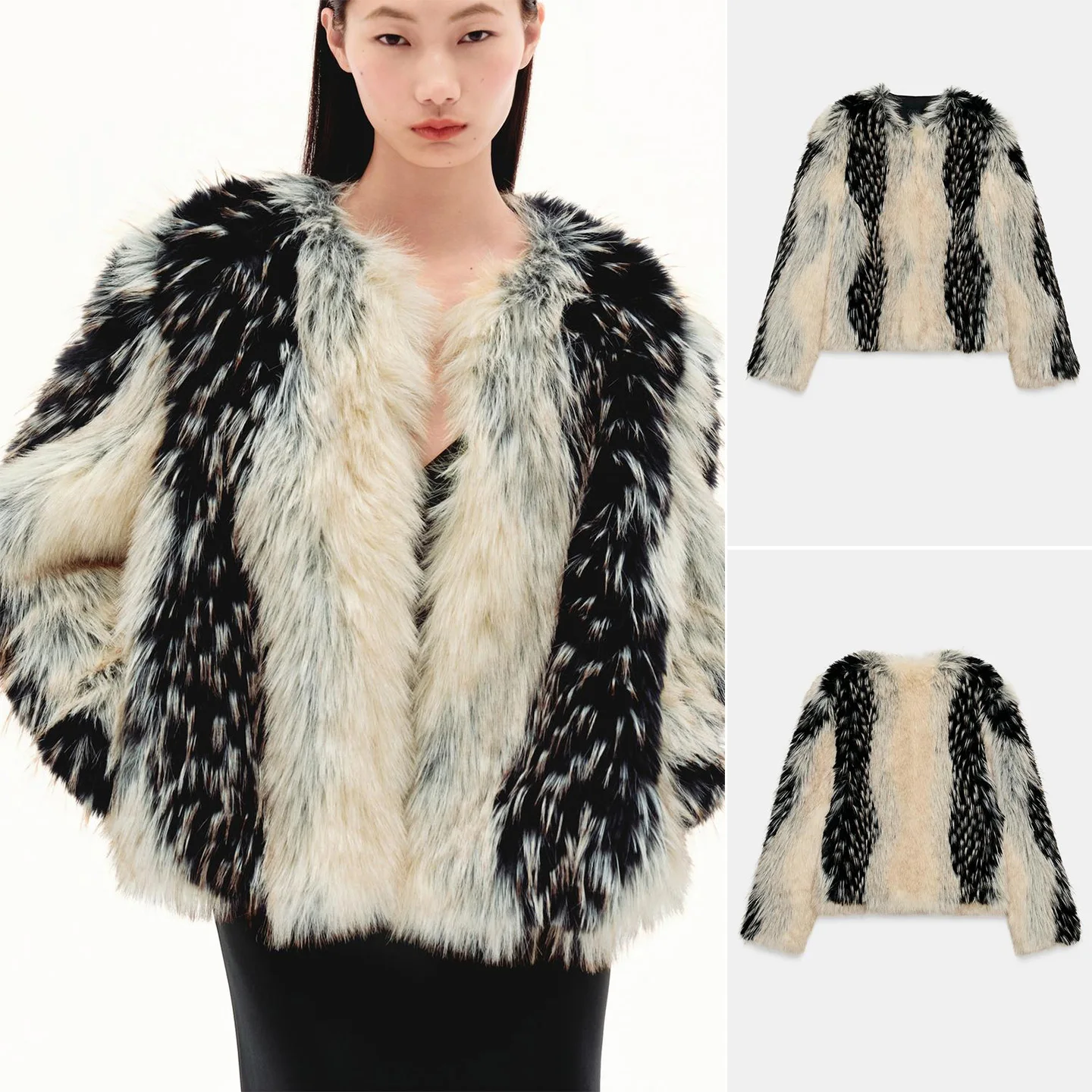 

Winter New Women's Loose round Ne Artificial Fur Effect Jaet ort Outerwear Commute Sle Polyester Fiber Long Sve