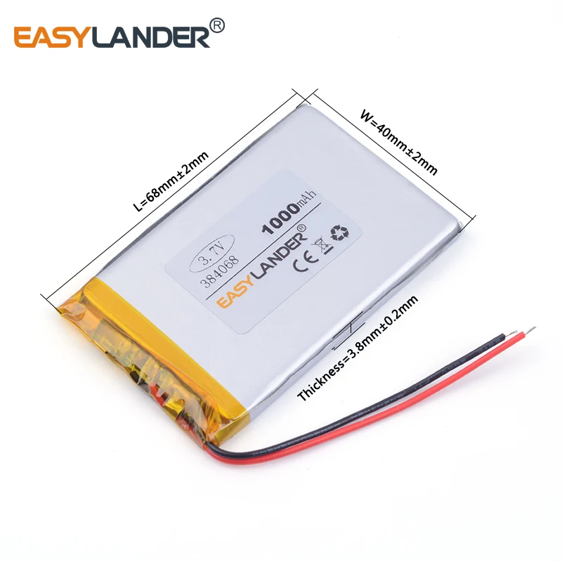 384068   بطارية ليثيوم أيون ليثيوم بوليمر قابلة لإعادة الشحن 1000 مللي أمبير في الساعة لألعاب MP4 MP5 GPS