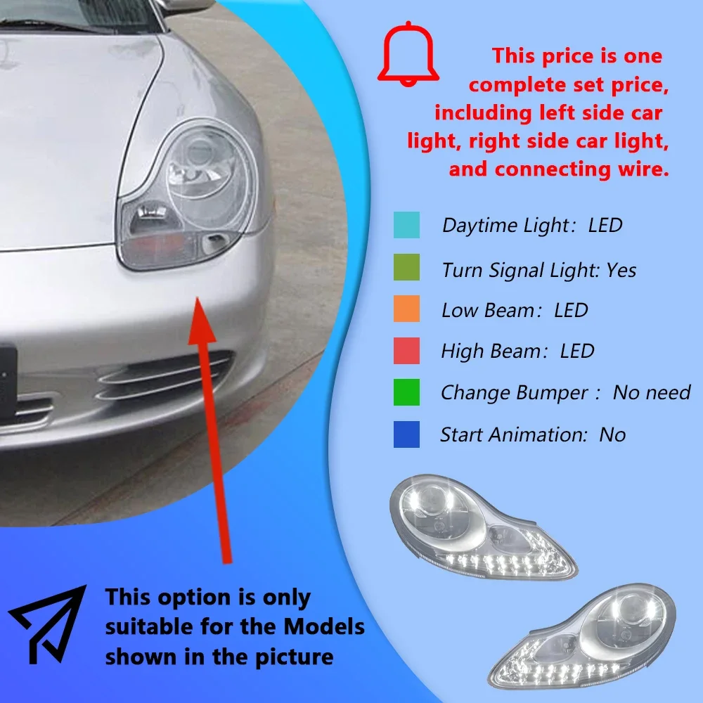 ポルシェ911 996 1998-2004用 LEDオートヘッドライトアセンブリ