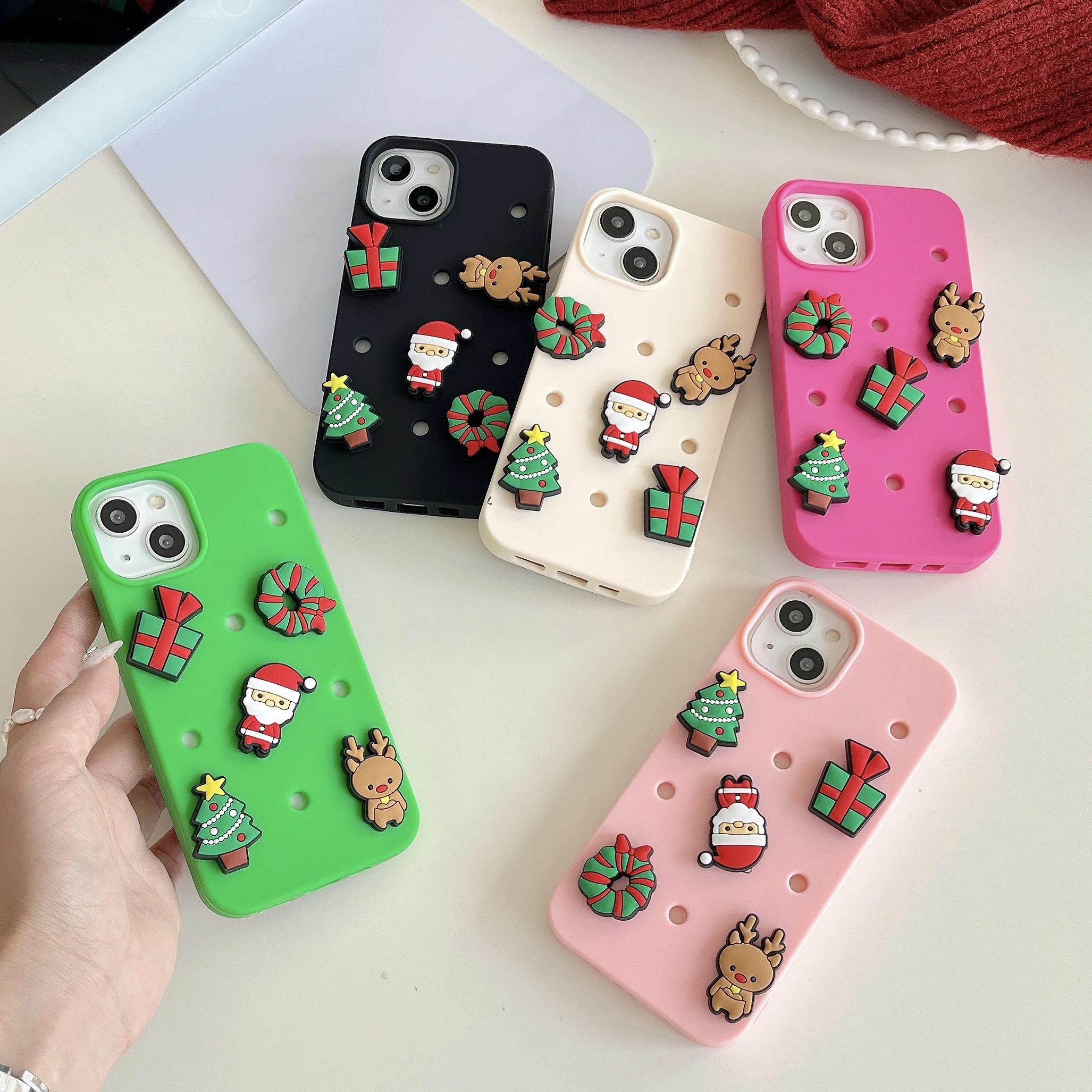 3D Cute Dolls DIY Soft Silicone Case for iPhone 15 14 13 12 11 Pro Max Christmas Tree Elk Deer Snowman Xmas Santa Claus Cover