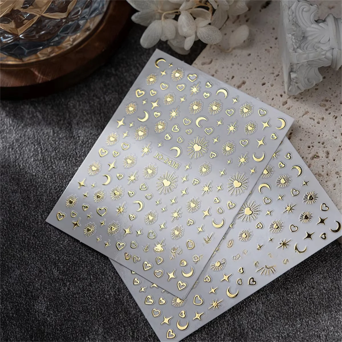 Random 5pcs Gold Silver Nail Art Decal Stickers Mixed Shapes Design Self-adhesive Sticker Acrylic Manicure Decorations Accessory