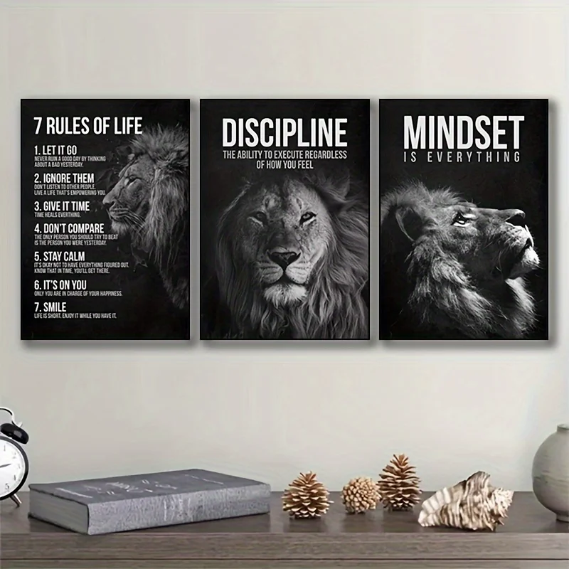 

[Set of 3 Inspirational Lion King] Inspirational Lion King Canvas Poster Prints, Set of 3, Frameless Motivational Wall Art
