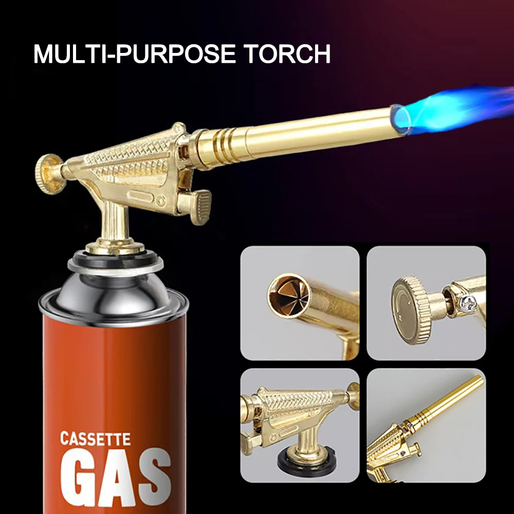 Butan Gas Flasche Taschenlampe Piezoelektrische Zündbrenner LPG Propan Handheld Kupfer Taschenlampe Brenner Outdoor Grill Feuer Pistole