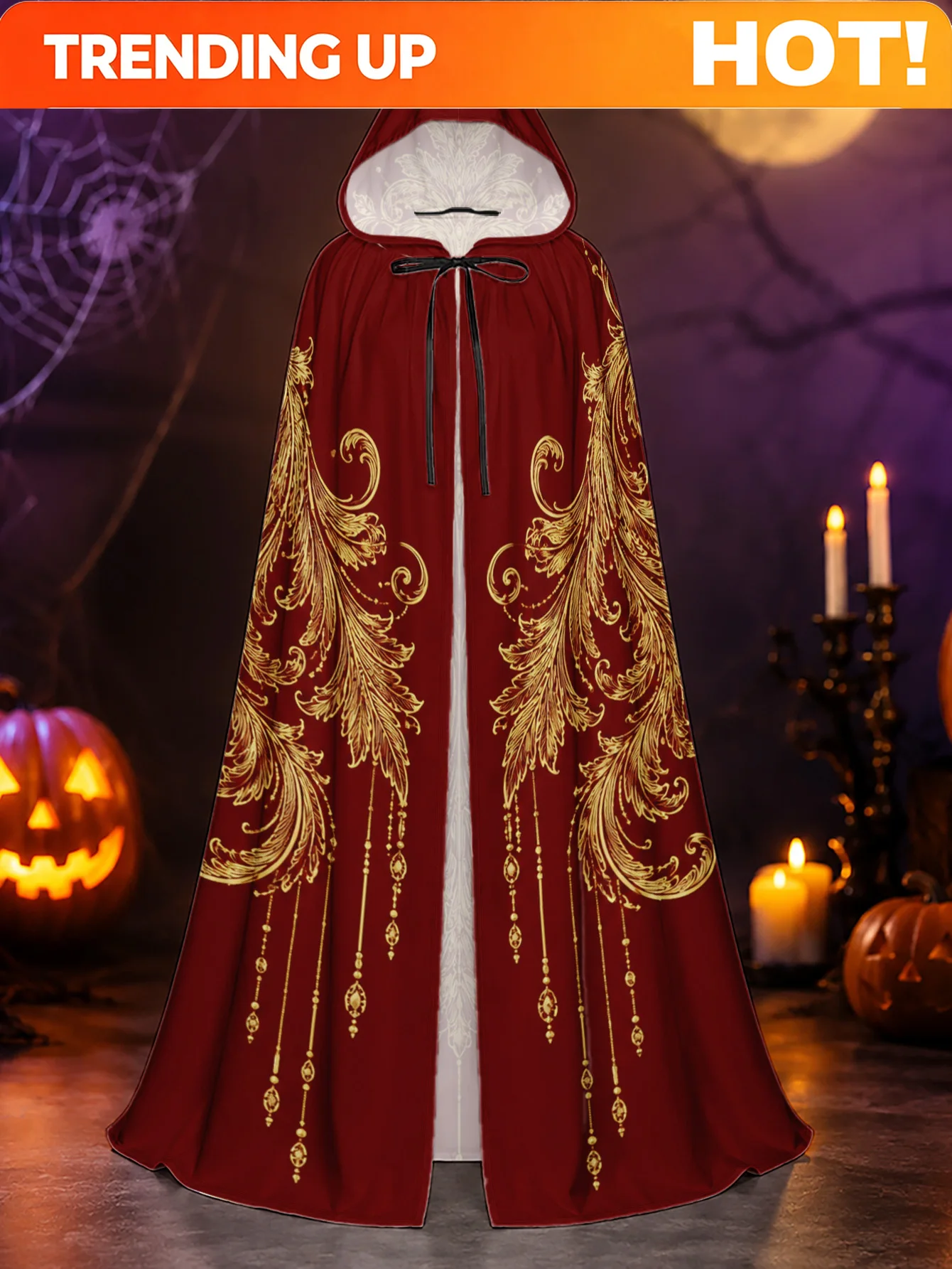 Customization 1pc, Unisex Polyester Costume Robe With Baroque Golden Ornaments Design, Great For Halloween Night Outfits