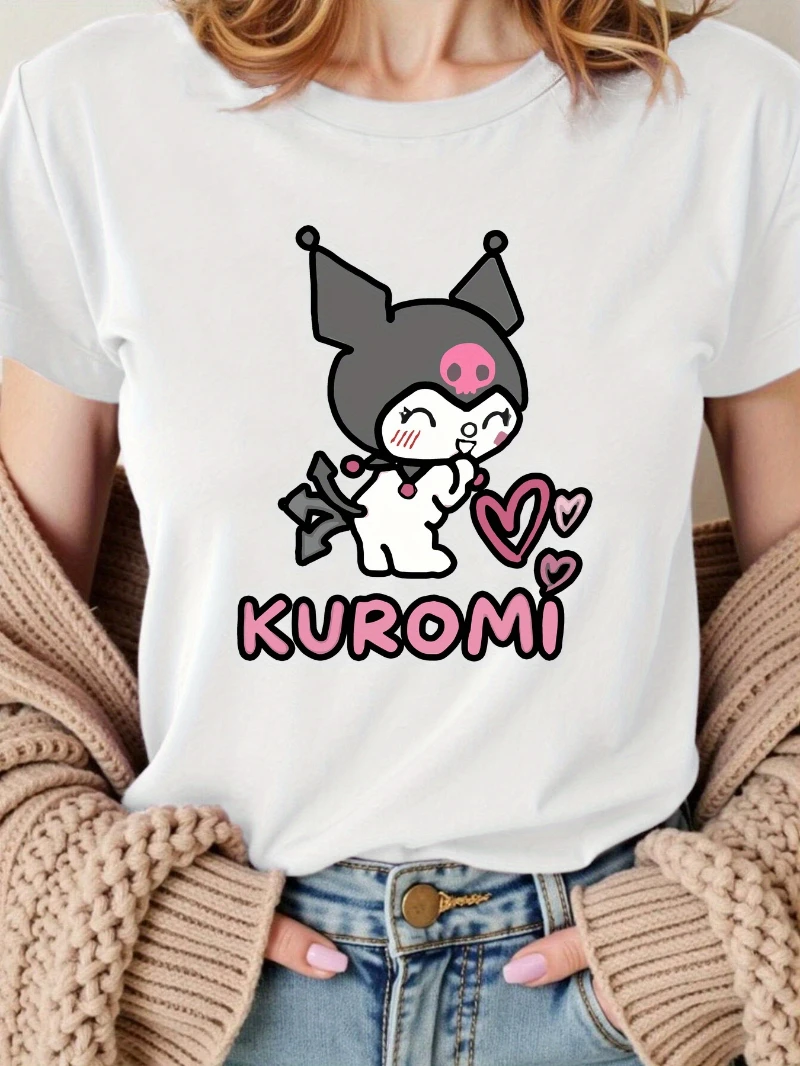 

Женская повседневная летняя свободная футболка с короткими рукавами и милым рисунком Куроми — круглый вырез, легкий и удобный