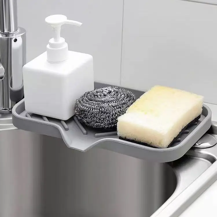 Multifunctional Silicone Sink Tray with Drain - Soap Holder, Sponge & Brush Organizer for Kitchen & Bathroom