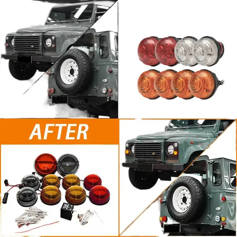 DOT EMARK do Land Rover Defender 7-calowe reflektory LED 10 szt. LED Lampy do modernizacji Zamiennik Przednie Tylne Kierunkowskazy Światła Stop Pozycyjne — 2