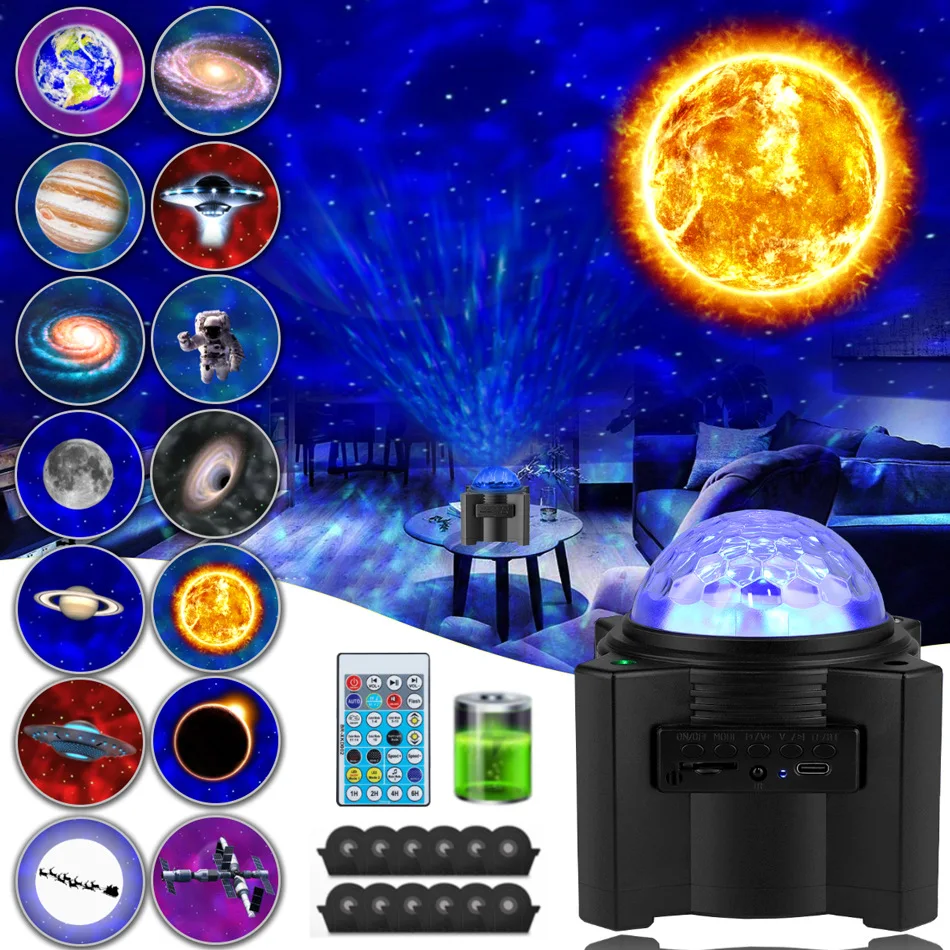 yyhcStarry sky projection light led northern lights ocean atmosphere projector bluetooth audio star water pattern universe night