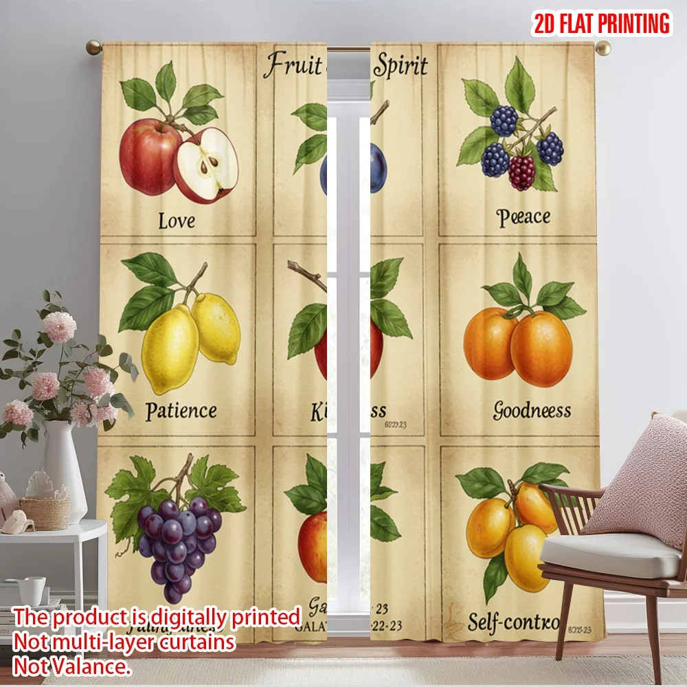 

2pcs 2D flat printing Drapes Fruit of the Spirit Botanical Polyester Without Electricity Holiday Decorations for Holiday