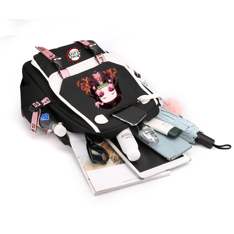 Mochila Demon Slayer Nezuko para hombre y mujer, morral escolar de Anime para adolescentes, mochila de lona para ordenador portátil