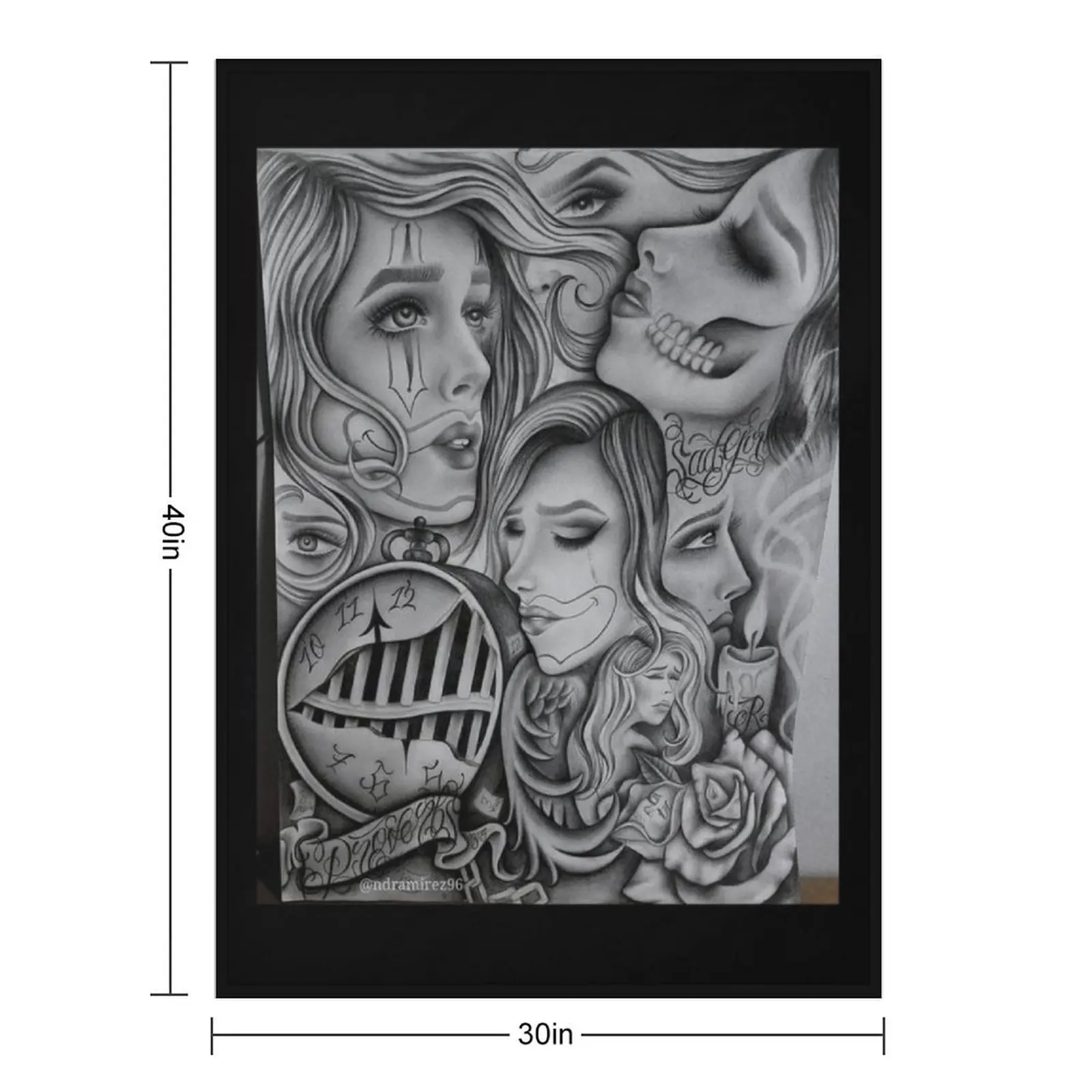 Sad eyes chola clown , Chicano art , black and grey art Throw Blanket Thin halloween Baby Nap Camping Sofa Quilt Blankets