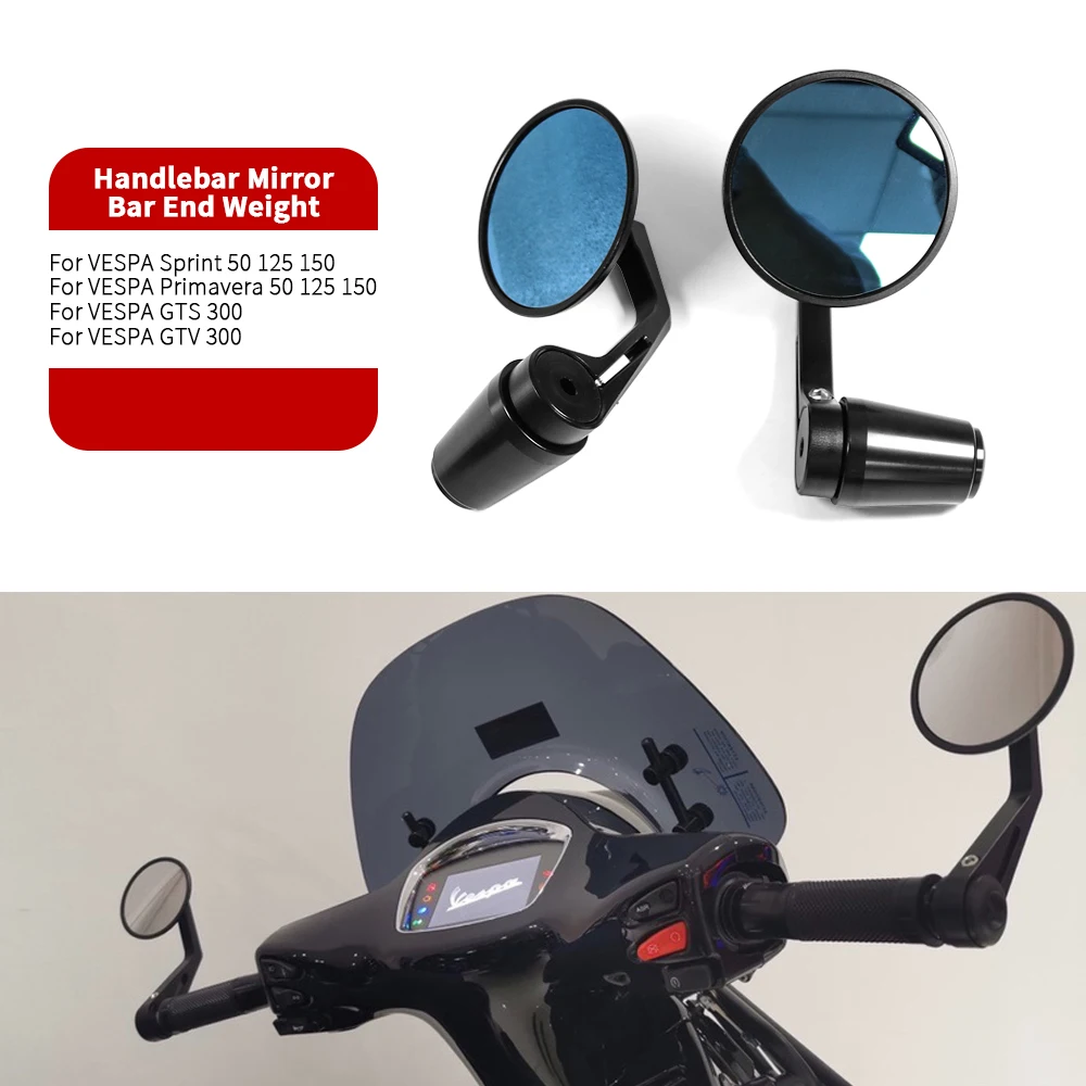 

For VESPA Sprint Primavera 50 125 150 GTS GTV 300 Motorcycle Round Handlebar Bar End Rear View Mirrors Blue Glass