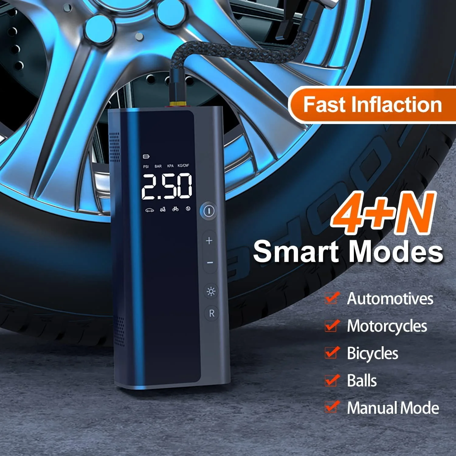 Tire Inflator Portable Air Compressor 150PSI Rechargable Battery Eletric Cordless Air Pump with Light for Car,