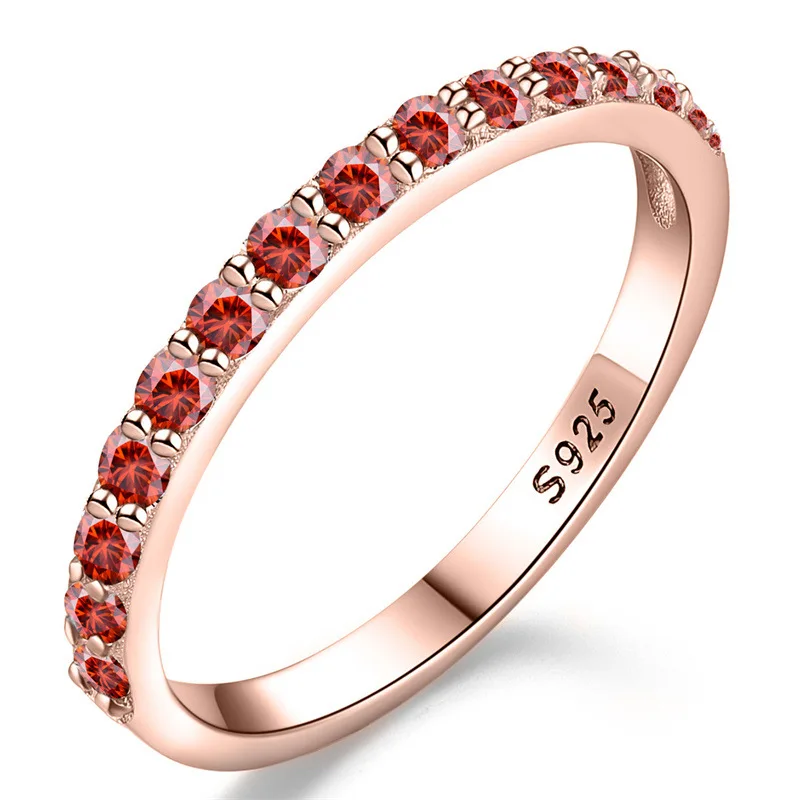 Smyoue 1.9mm 100% Full Moissanite Rings for Women Half Eternity Band Match Diamond Red Stone Sterling Silver 925 Fine Jewelry